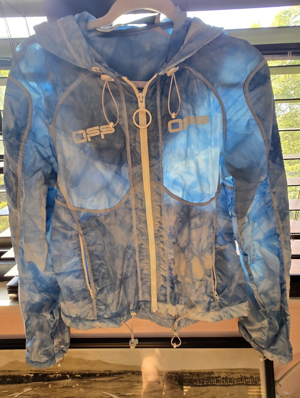 Off-White Blue Tie-Dye Hooded Bomber Jacket